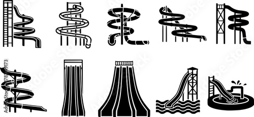 Water slide vector black set icon. Isolated black set icon aquapark