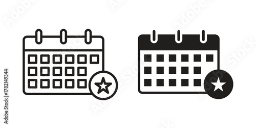 Calendar with event icon in filled, thin line, stroke style for website and apps