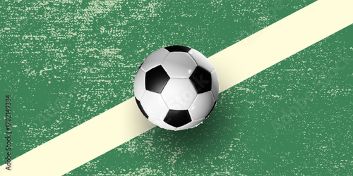 A classic football on the ground. 3d illustration.