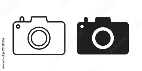 Camera icon in filled, thin line, stroke style for website and apps
