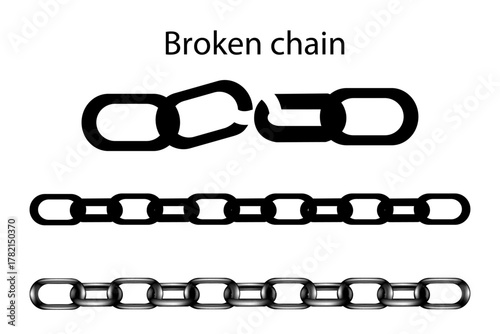Metal chain vector illustration. Broken chain silhouette. Distressed metal chains set.