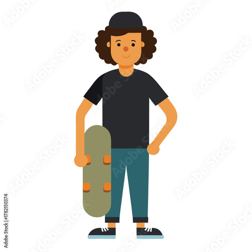 Cool Skateboarder Holding Skateboard Vector Illustration.eps
