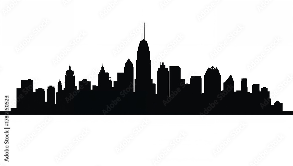 Fototapeta premium Silhouette of a city skyline against a white background, ideal for business travel and tourism themes