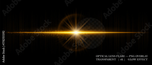 Soft horizontal lens flare with glowing core and radiant reflections. Perfect for video overlays, light beams, and futuristic photo enhancement.