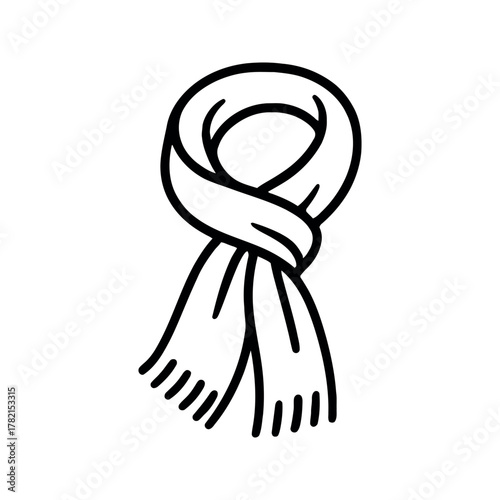 Minimalist Outline of a Tied Scarf with Decorative Fringe