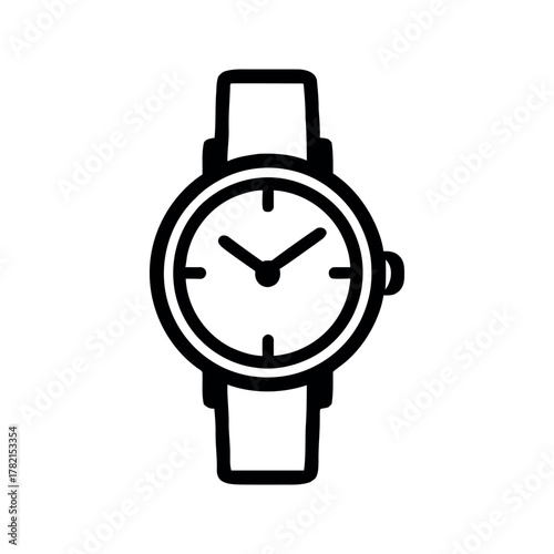 Elegant Round Wristwatch with Leather Strap Showing Time on White Background