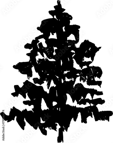 Real Hand Drawn Illustration Grunge Watercolor Spruce.