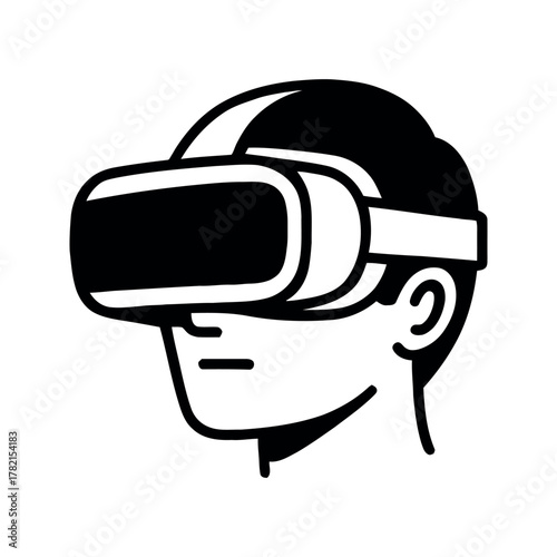 Head of Figure Wearing a Virtual Reality Headset in Black and White