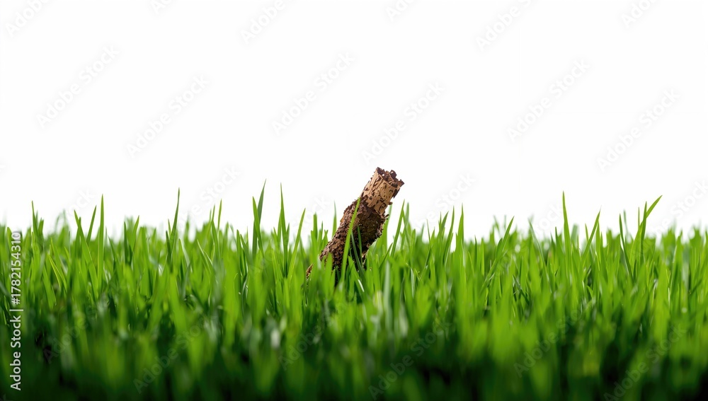 Obraz premium Detailed Close-Up of a Tree Branch and Grass on a White Background, suitable for editorial design