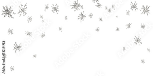 Snowflakes, flying snow, winter banner, postcard, website. Silver foil Frame on png transparent background. PNG Silver wave dust. Silver sparkle splatter border. Premium design,wedding,vip template.