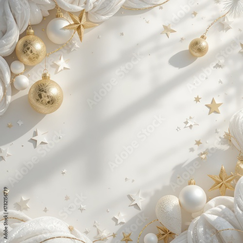 Shiny glitter golden christmas ball close up with bright soft sparkling star bokeh lights