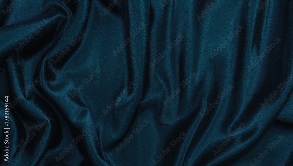 Fototapeta premium Elegant dark blue green silk satin fabric with soft folds, ideal for editorial layouts, Christmas.