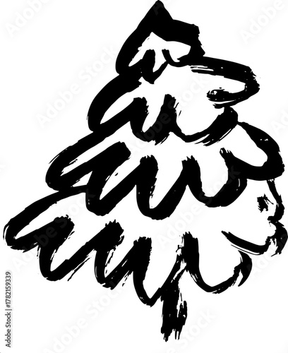 Real Hand Drawn Illustration Grunge Watercolor Spruce.