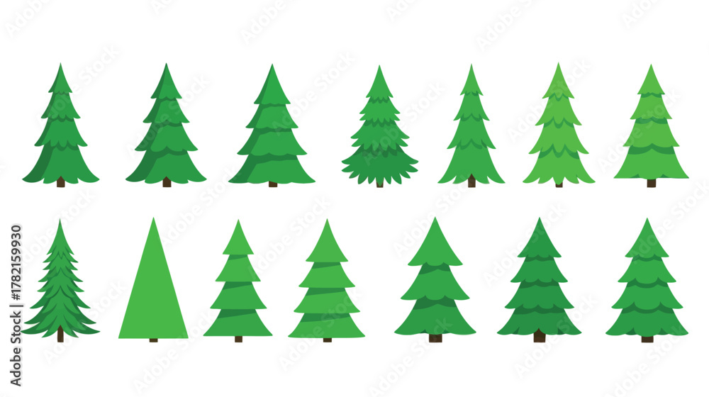Obraz premium Collection of various green Christmas tree illustrations for holiday designs