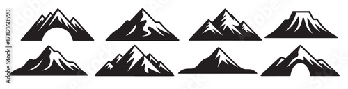 collection of stylized silhouette mountain peaks in black