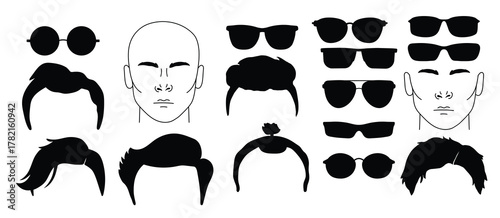 different hipster style haircuts and glasses man face icon set