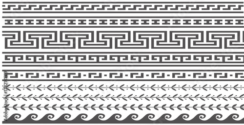 greek style seamless frames geometric border set vector