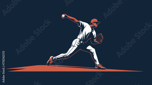 Dynamic baseball pitcher throwing ball with power and precision ready for the game featuring motion and energy in a dramatic sports scene