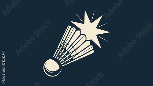 Dynamic badminton shuttlecock soars through air with starburst effect, perfect for sports branding or athletic design concepts in vector style