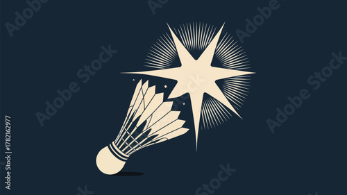 Dynamic badminton shuttlecock radiating energy with a burst of light, perfect for sports branding and energetic campaigns, vector illustration.