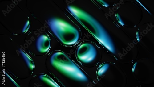 Wallpaper Mural Shiny teal and blue bubbles, arranged in a grid pattern with reflective neon light. 3D render illustration. Torontodigital.ca