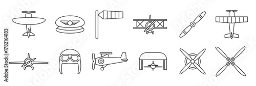  retro air plane line icons