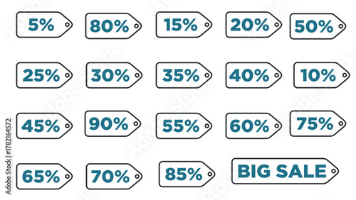 set discount tag icon vector template flat design