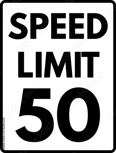Speed limit 50 mph traffic sign, Speed limit 50 road sign