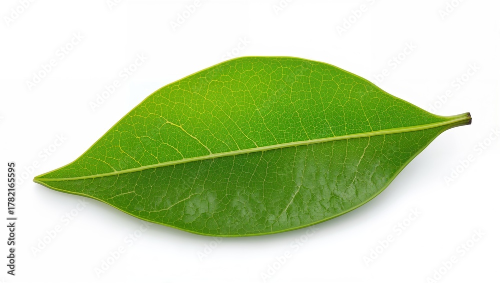 Fototapeta premium Kaffir lime leaf (Citrus hystrix) placed on a white surface, aromatic ingredient for culinary use