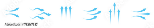 set of blue arrow showing wind air flow isolated air 
