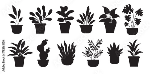  potted plants silhouettes set