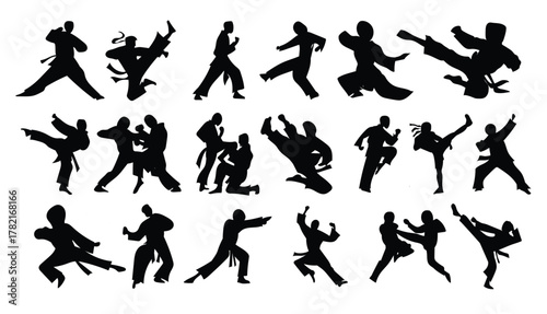 set of karate moves martial arts karate silhouettes