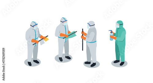 Healthcare workers in full protective gear preparing for sanitation training