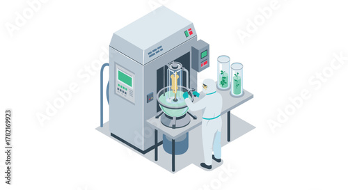 Scientist working with bioreactor in precision agriculture lab