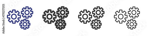 Gears Icon Set Illustration with Outline Style Variation