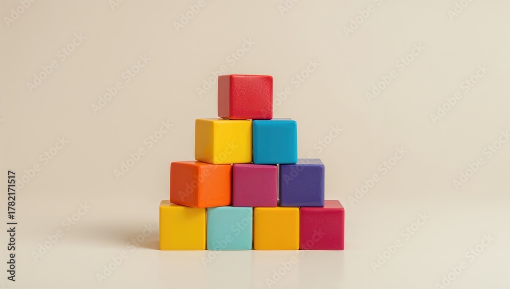 Obraz premium Colorful children's building blocks arranged at the bottom, ideal for early learning activities