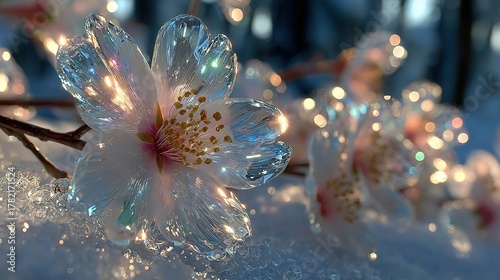 Dreamy Blossoming Tree by Serene Lake at Dusk, Ethereal Lighting, Reflection on Water, Mystical Atmosphere, Soft Pastel Colors, Enchanting Spring Scene, Tranquil Background, Fantasy Art, Illuminated P