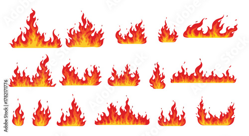 artoon fire flames bonfire and burning firewall vector illustration