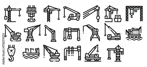 crane building machine collection icons set vector