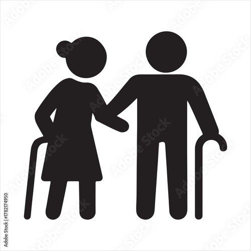 Wall Mural Charming illustration of an elderly couple holding hands and smiling isolated on