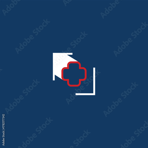 Medical Logo Design Concept with Cross and Square Frame Isolated