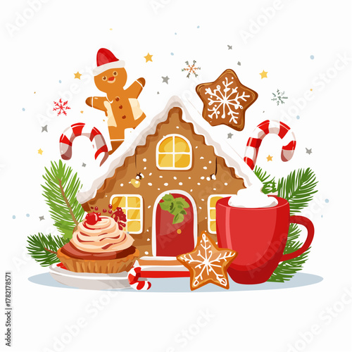Festive Christmas Food Set Gingerbread House, Cookies, Hot Cocoa, and Treats