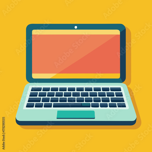 laptop with yellow screen on white background