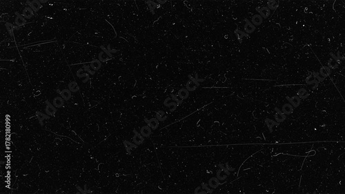 Vintage film scratches and grain texture overlay with dust particles, linear scratches, noise effects, and cluttered imperfections, creating retro cinematic style video, 4K