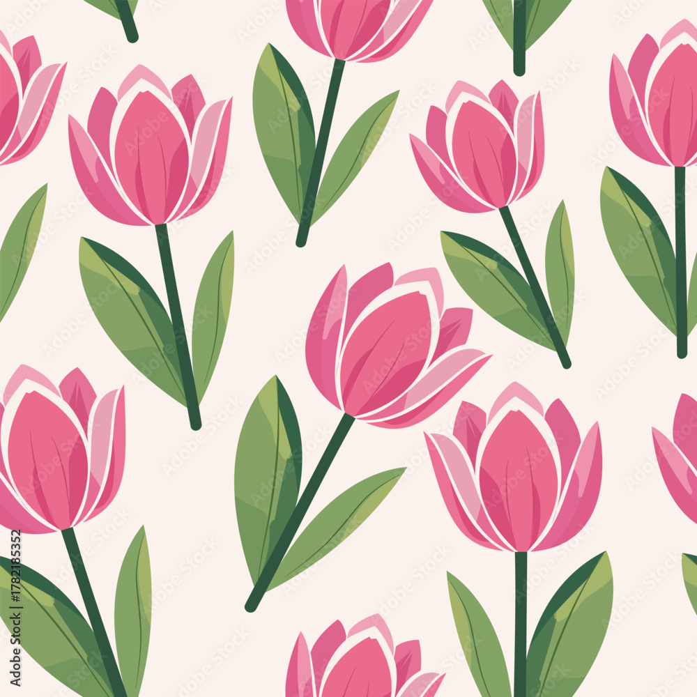 Obraz premium Vibrant seamless pattern of modern pink tulips