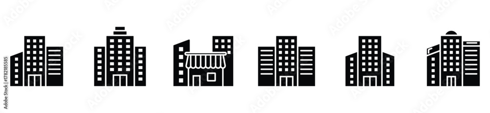 Naklejka premium Building Icon Set — Modern Architecture and City Skyline Vector Collection