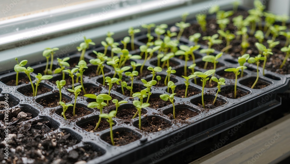 Fototapeta premium Seeds germinate in peat pots for agriculture.