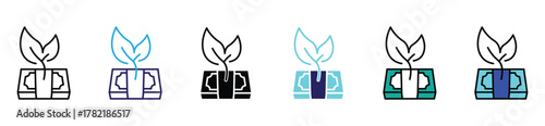Money growth and investment icon set — eco finance and sustainable wealth vector illustration