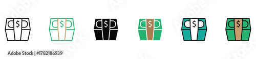 “Money bag and coin icon set — flat vector illustration of cash, savings and finance symbols”