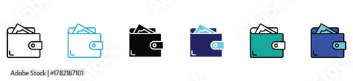 Wallet and cash icon set — finance, payment, and personal money management vector illustration